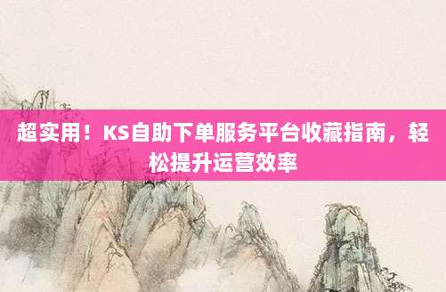 超实用!KS自助下单服务平台收藏指南,轻松提升运营效率