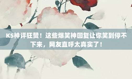 KS神评狂赞!这些爆笑神回复让你笑到停不下来,网友直呼太真实了!