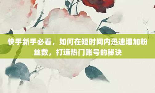 快手新手必看,如何在短时间内迅速增加粉丝数,打造热门账号的秘诀