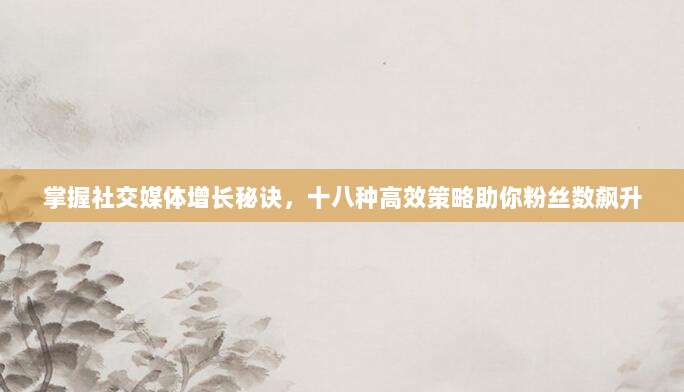 掌握社交媒体增长秘诀,十八种高效策略助你粉丝数飙升