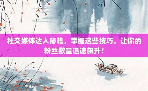 社交媒体达人秘籍,掌握这些技巧,让你的粉丝数量迅速飙升!