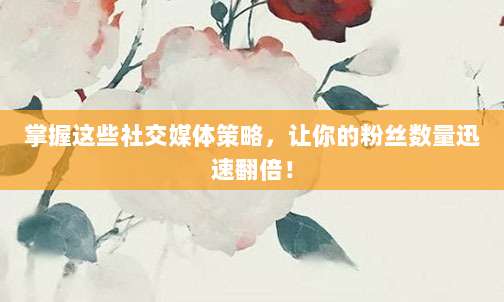 掌握这些社交媒体策略,让你的粉丝数量迅速翻倍!