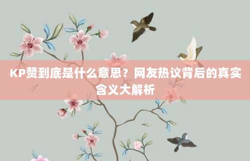 KP赞到底是什么意思?网友热议背后的真实含义大解析