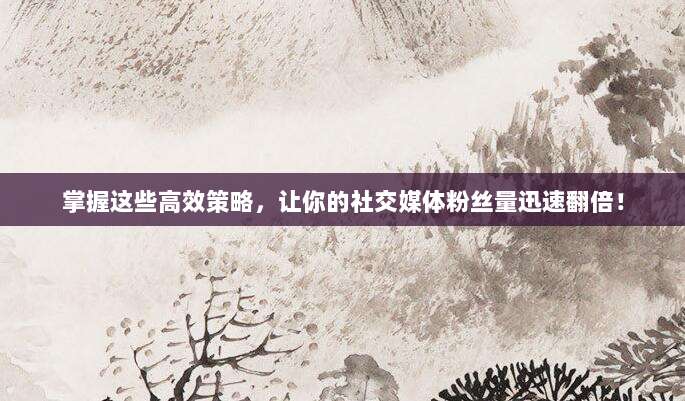 掌握这些高效策略,让你的社交媒体粉丝量迅速翻倍!
