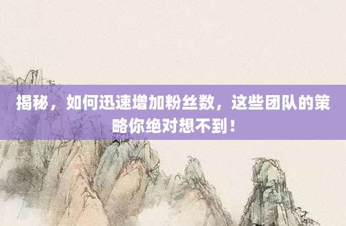 揭秘,如何迅速增加粉丝数,这些团队的策略你绝对想不到!