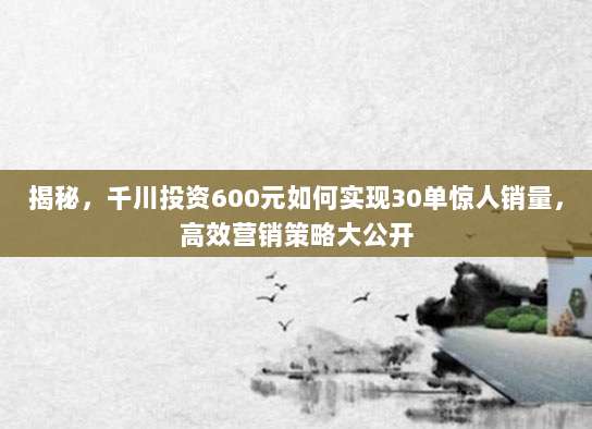 揭秘,千川投资600元如何实现30单惊人销量,高效营销策略大公开