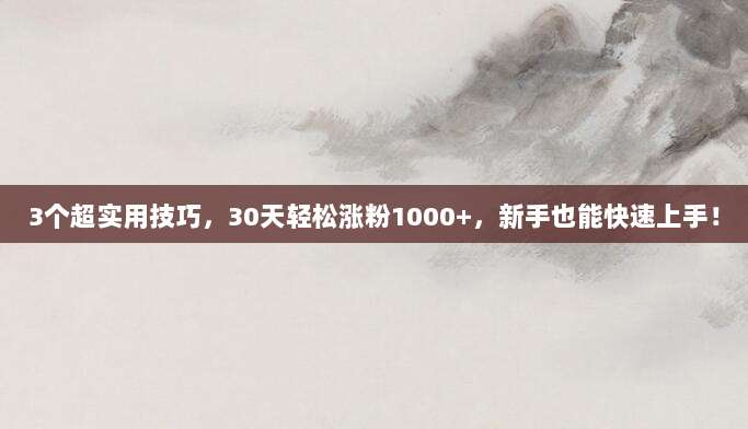3个超实用技巧,30天轻松涨粉1000+,新手也能快速上手!