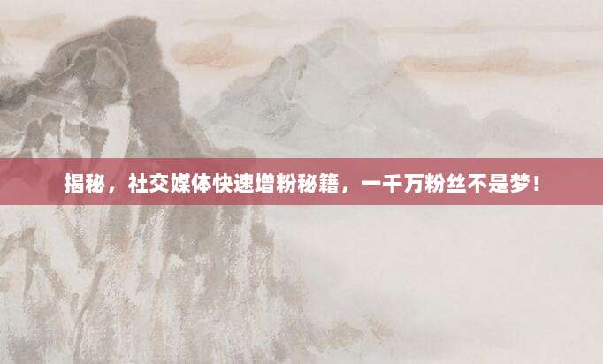 揭秘,社交媒体快速增粉秘籍,一千万粉丝不是梦!