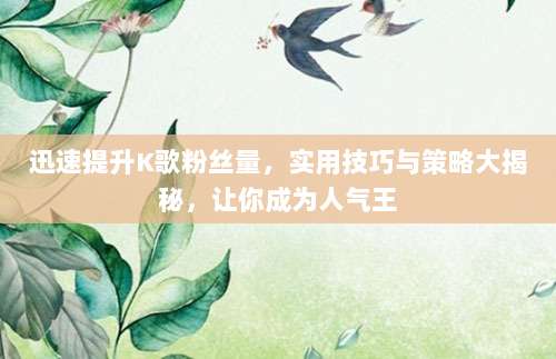 迅速提升K歌粉丝量,实用技巧与策略大揭秘,让你成为人气王
