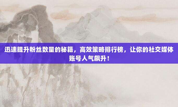迅速提升粉丝数量的秘籍,高效策略排行榜,让你的社交媒体账号人气飙升!