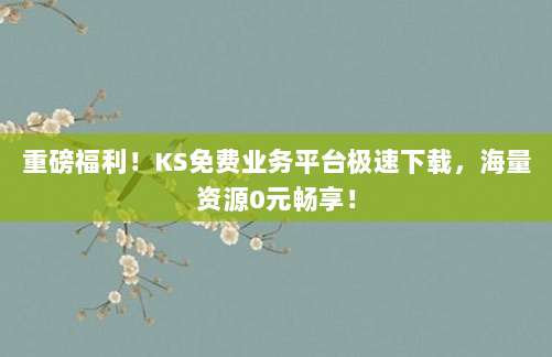 重磅福利!KS免费业务平台极速下载,海量资源0元畅享!