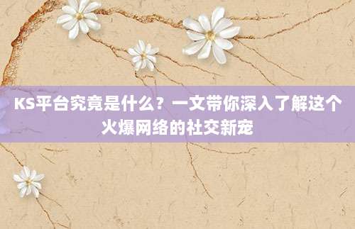 KS平台究竟是什么?一文带你深入了解这个火爆网络的社交新宠